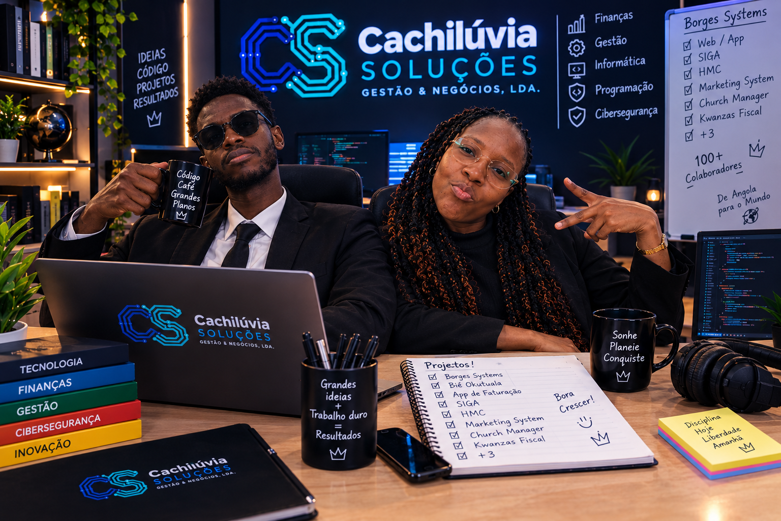 Equipa da Cachilúvia Soluções a trabalhar num ambiente de tecnologia e gestão